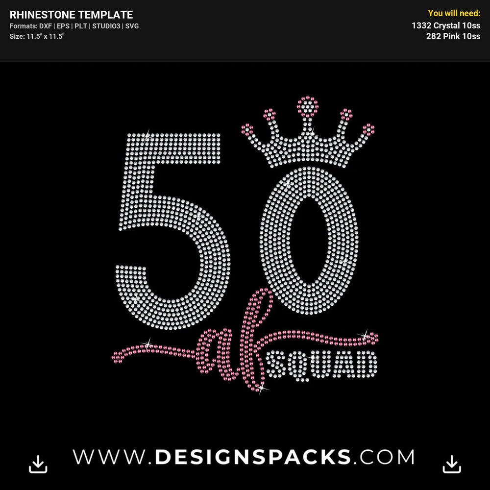 50 AF Squad Birthday Crew Rhinestone Digital Template