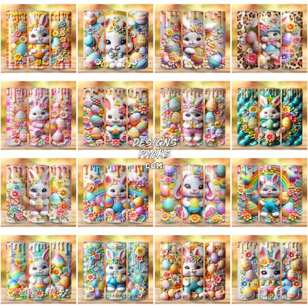50 Bunny Easter 3D Puffy Tumbler Wrap Bundle Jpg