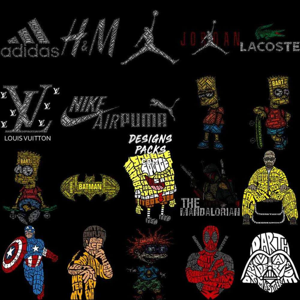 50 Caligrama Popculture Mix Designs Bundle Png + Ai
