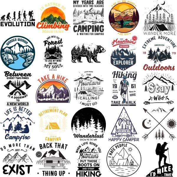50 Camping And Outdoors Designs Bundle Png Ai Psd With Fonts
