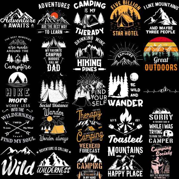 50 Camping And Outdoors Designs Bundle Png Ai Psd With Fonts