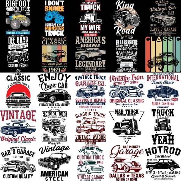 50 Cars And Trucks Designs Bundle Png Ai Psd With Fonts