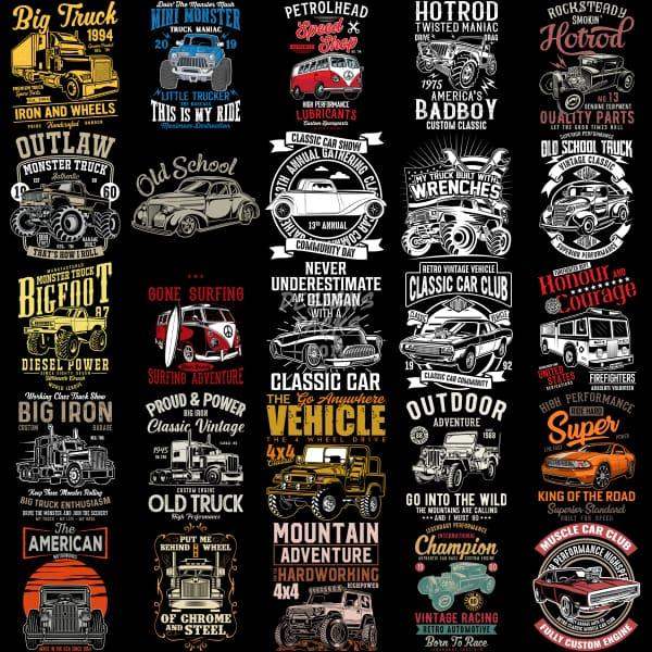 50 Cars And Trucks Designs Bundle Png Ai Psd With Fonts