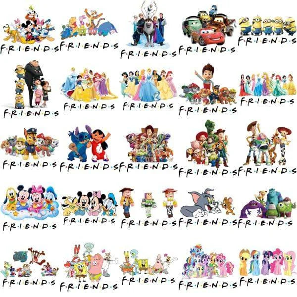 50 Cartoon Mix Friends Designs Bundle PNG