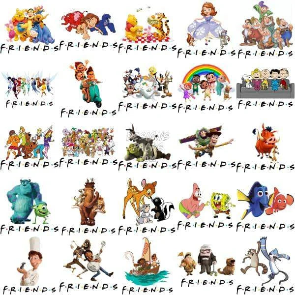 50 Cartoon Mix Friends Designs Bundle PNG