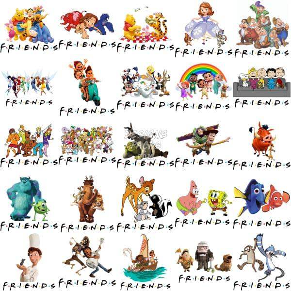 50 Cartoon Mix Friends Designs Bundle Png