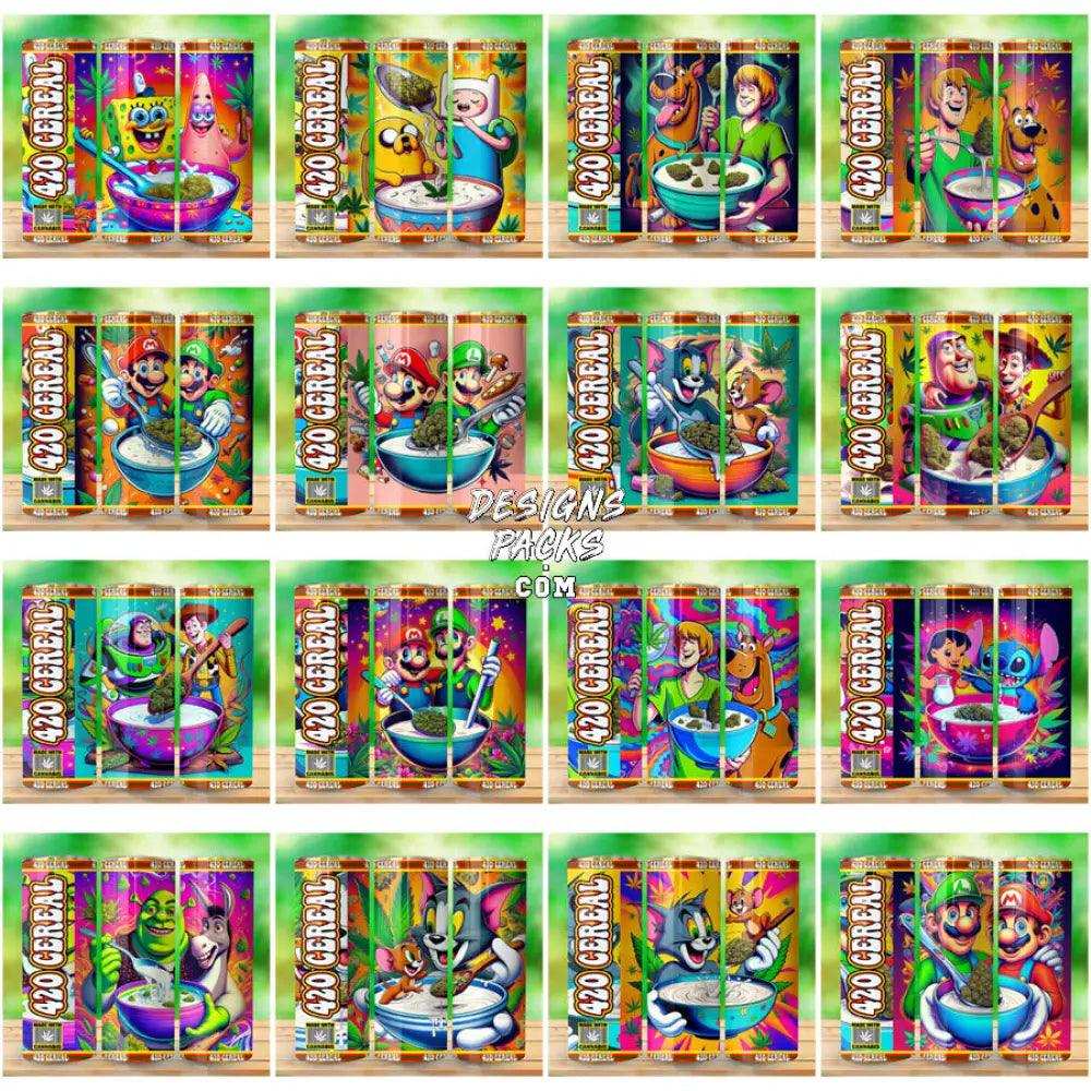 50 Cereal Style Cartoon Weed 420 Cannabis Tumbler Wrap Bundle Jpg