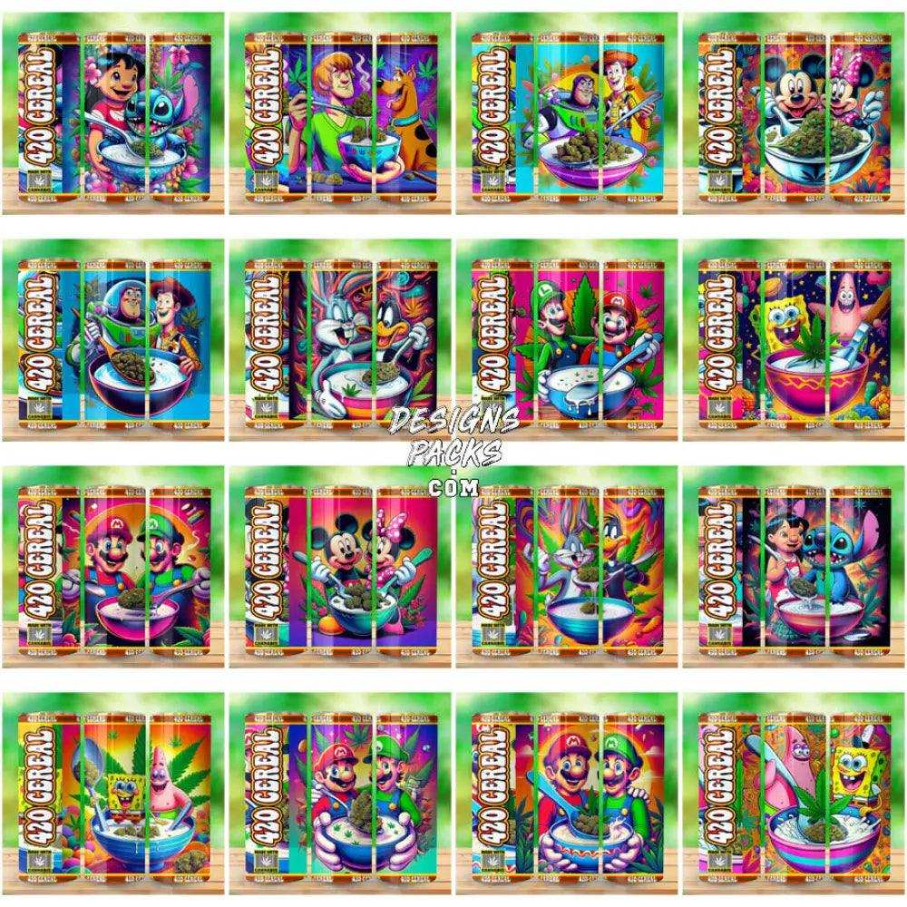 50 Cereal Style Cartoon Weed 420 Cannabis Tumbler Wrap Bundle Jpg