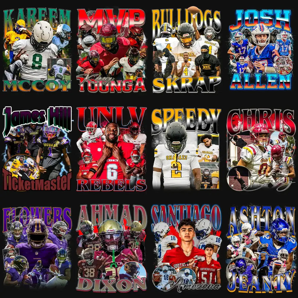 50 Football Players Bootleg Designs Bundle PNG