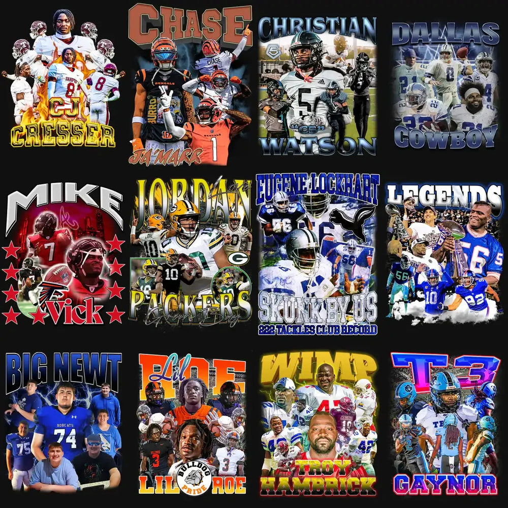 50 Football Players Bootleg Designs Bundle PNG