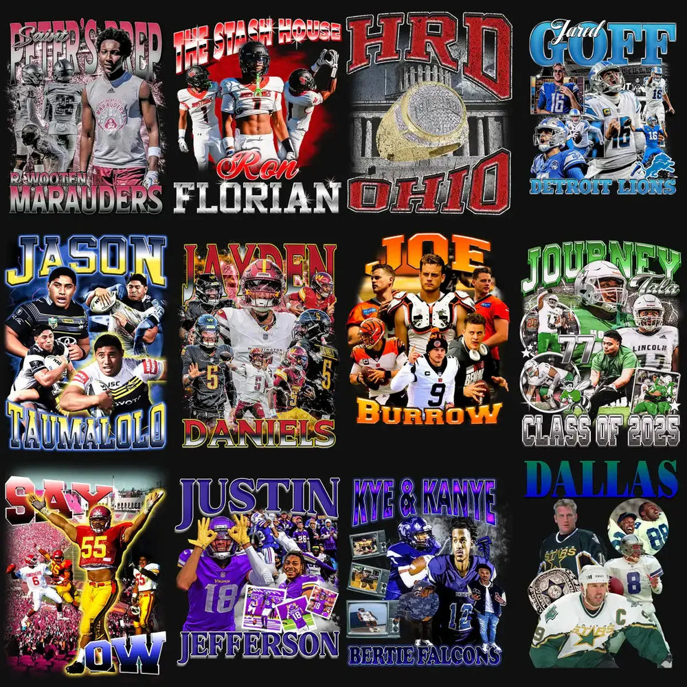 50 Football Players Bootleg Designs Bundle PNG