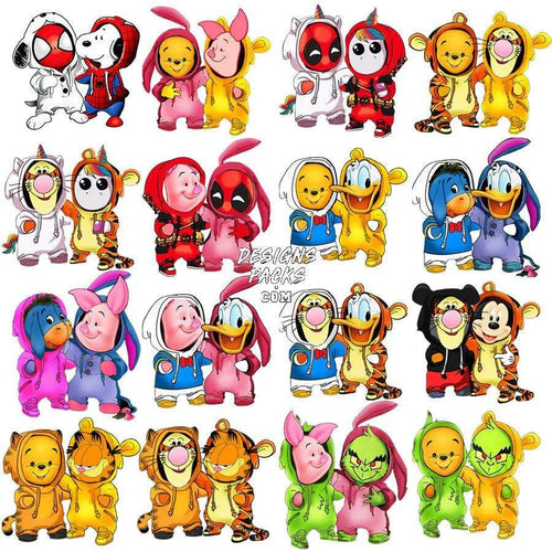 50 Halloween Cartoon Winnie Costume Duo Designs Bundle PNG