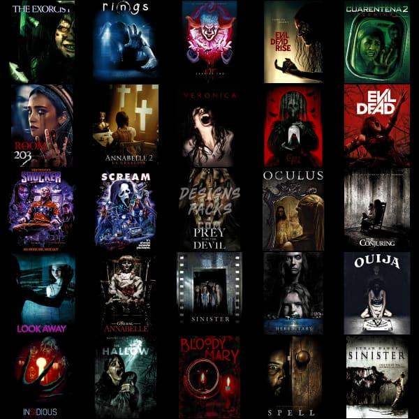 50 Halloween Horror Movies Halftone Designs Bundle PNG DESIGNSPACKS