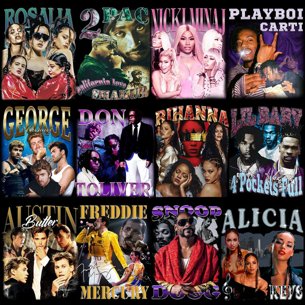 50 Mixed Celebrity Music Stars Bootleg Artists Designs Bundle PNG