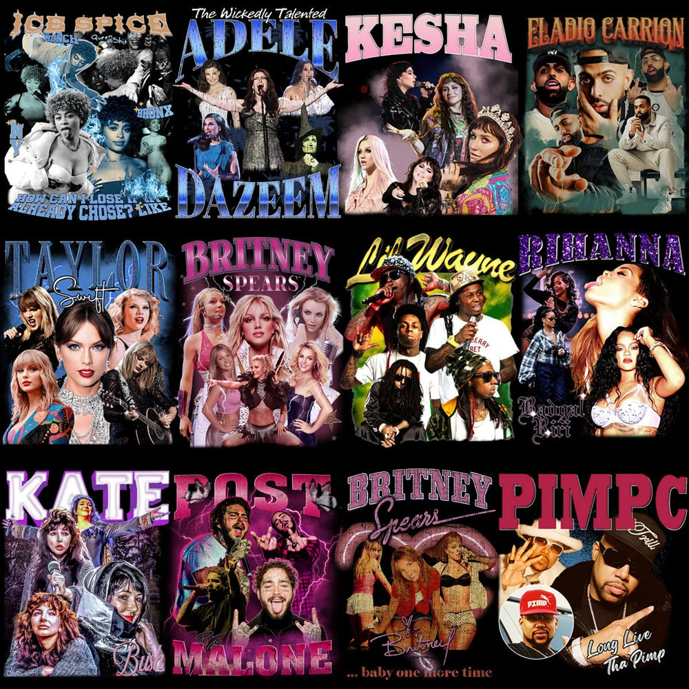 50 Mixed Celebrity Music Stars Bootleg Artists Designs Bundle PNG