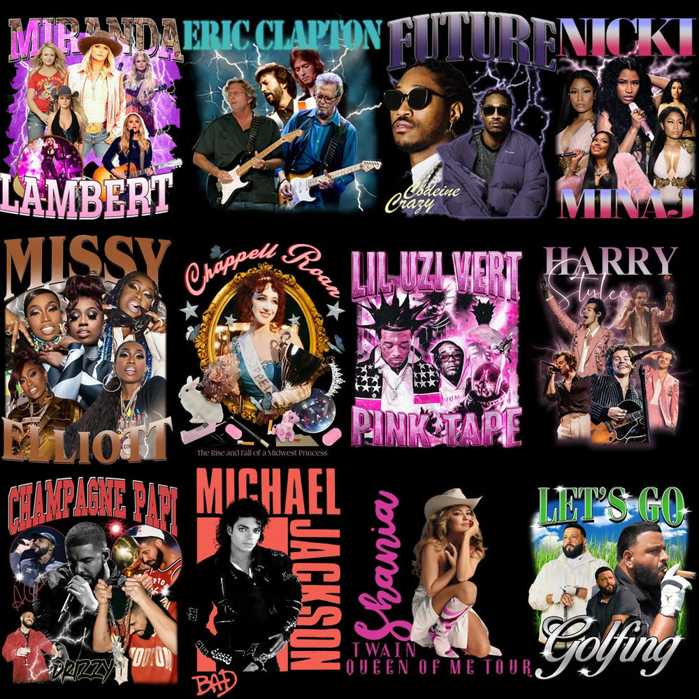 50 Mixed Celebrity Music Stars Bootleg Artists Designs Bundle PNG