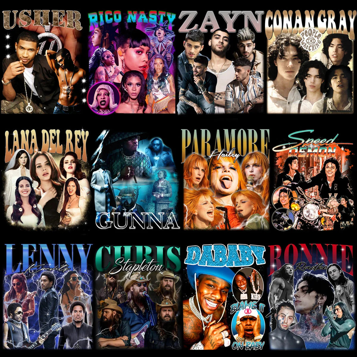 50 Mixed Celebrity Music Stars Bootleg Artists Designs Bundle PNG