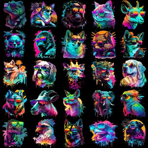 50 Neon Animals Designs Bundle Png