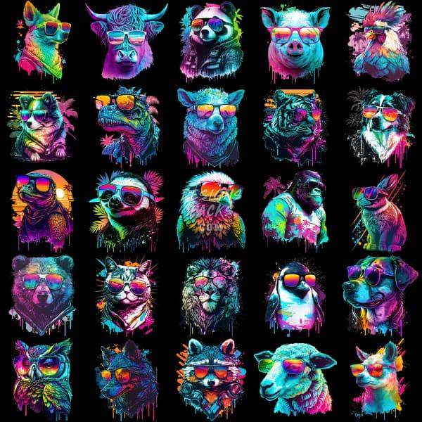 50 Neon Animals Designs Bundle Png