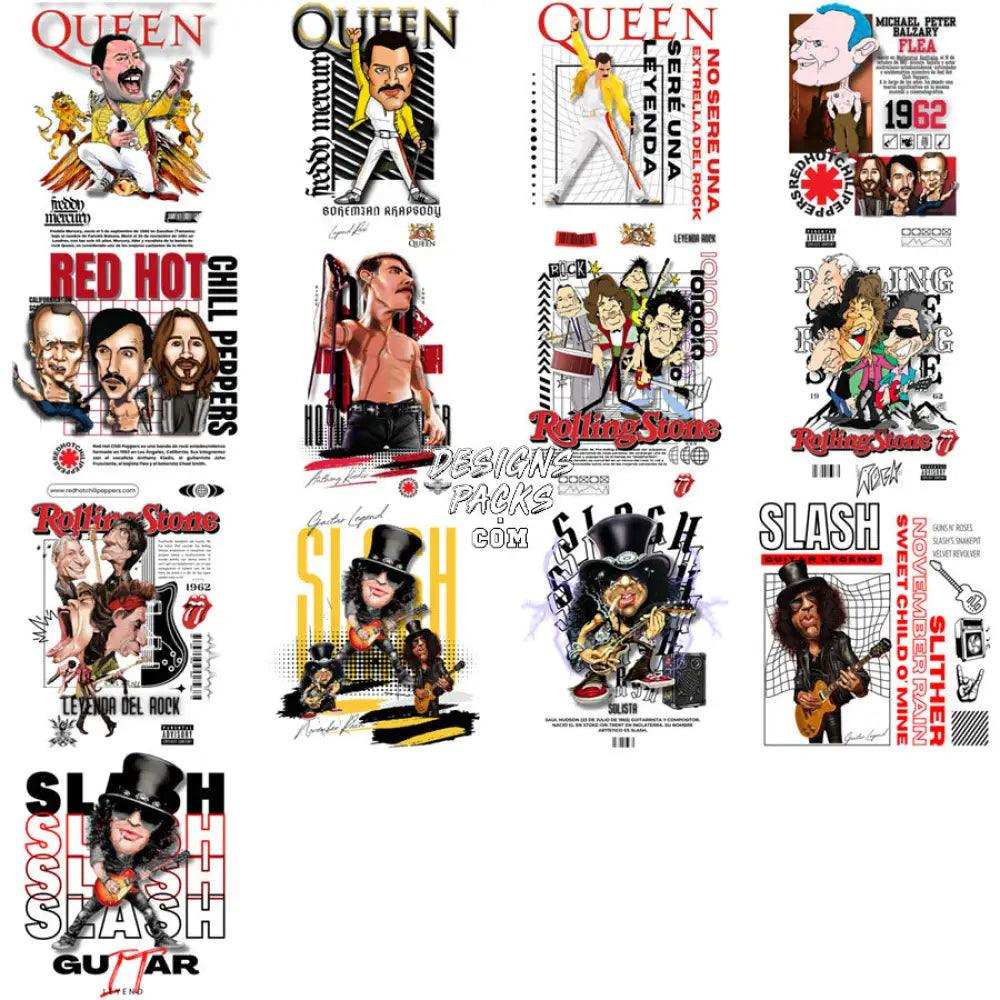 50 Rock Band Music Metal Caricature Designs Bundle Png