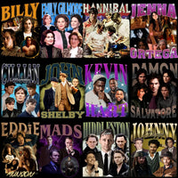 Load image into Gallery viewer, Celebrity collage featuring Billy Hargrove, Emily Gilmore, Hannibal Lecter, Jenna Ortega, Cillian Murphy, John Shelby, Kevin Hart, Damon Salvatore, Eddie Munson, Mads Mikkelsen, Tom Hiddleston, Johnny Depp — print-ready PNG, SVG, PES designs for DTF, DTG, embroidery
