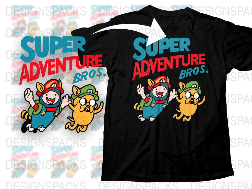 Super Adventure Bros Cartoon Dog Graphic T-Shirt, Cute Animal Characters Tee, Colorful Fun Kids and Adult Clothing