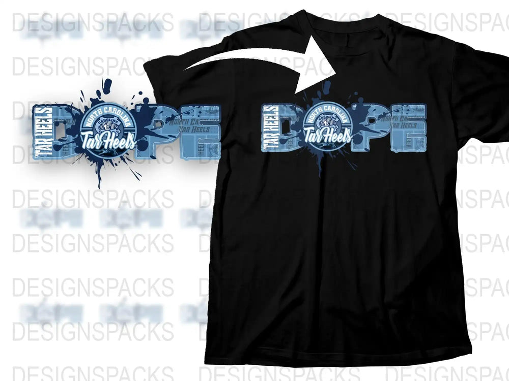 UNC Tar Heels Graphic T-Shirt, North Carolina College Team Apparel, Blue Logo on Black Tee, Sports Fan Gift Idea