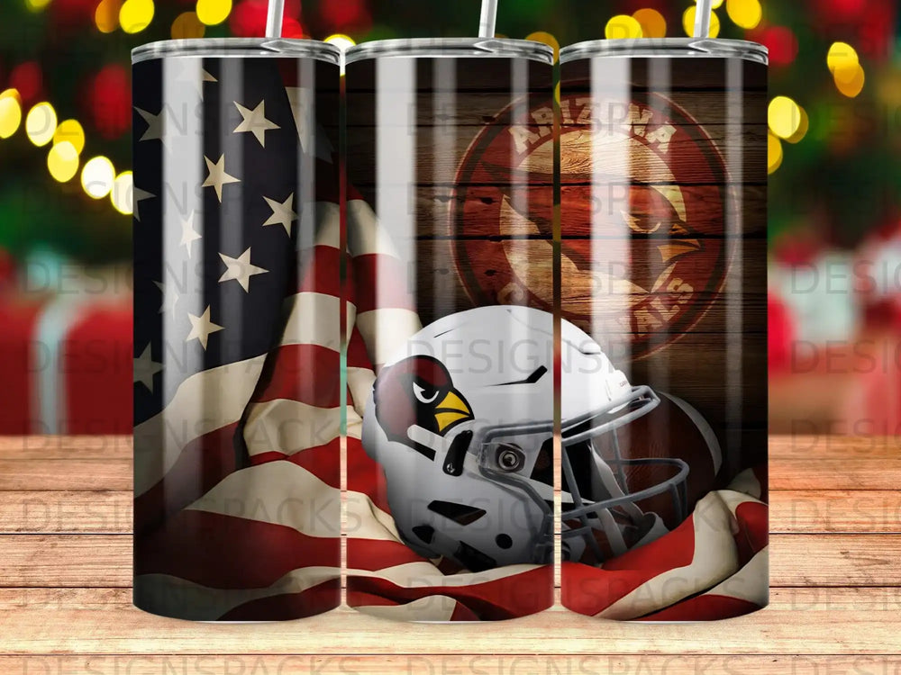 Arizona Cardinals helmet and flag design on a tumbler.