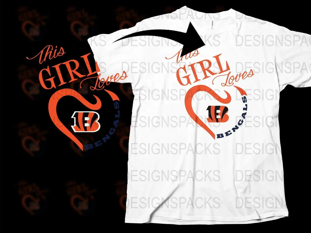 Women's Cincinnati Bengals T-Shirt, This Girl Loves Football, Team Spirit Tee, NFL Fan Gift, Casual Wear
