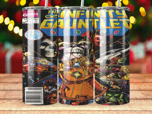 The Infinity Gauntlet comic cover art featuring Thanos and other Marvel characters.