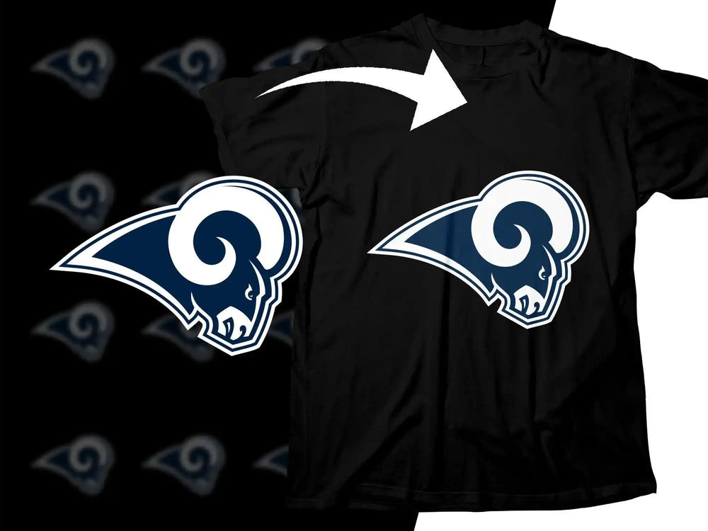 Los Angeles Rams logo printed on black t-shirt, ideal for DTF/DTG designs