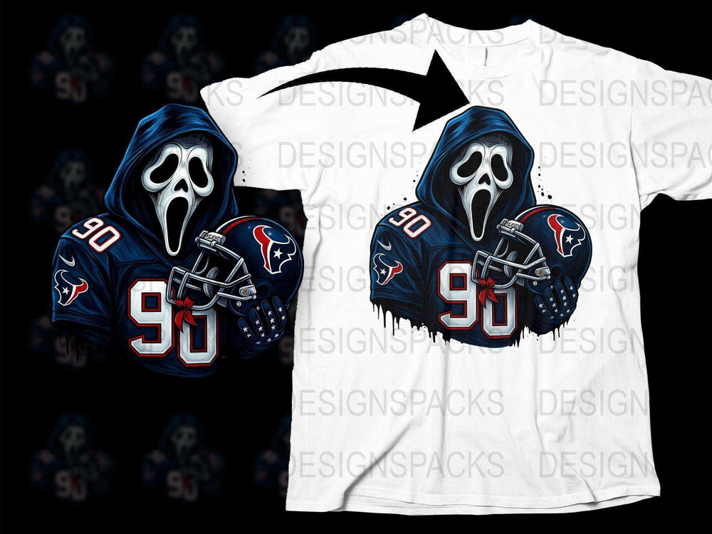 Houston Texans Inspired Skull Graphic T-Shirt, Football Fan Art Tee, Unique Sports Team Apparel, Custom Number 90 Shirt