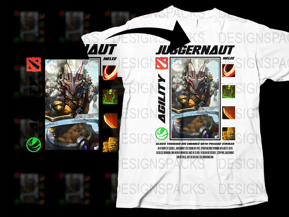 Juggernaut Dota 2 Graphic T-Shirt, Gaming Merchandise, Melee Hero Tee, Unisex White Shirt Design, Collectible eSports Apparel