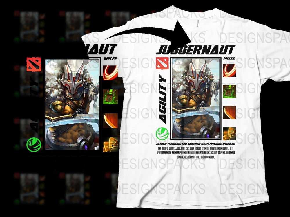 Juggernaut Dota 2 Graphic T-Shirt, Gaming Merchandise, Melee Hero Tee, Unisex White Shirt Design, Collectible eSports Apparel