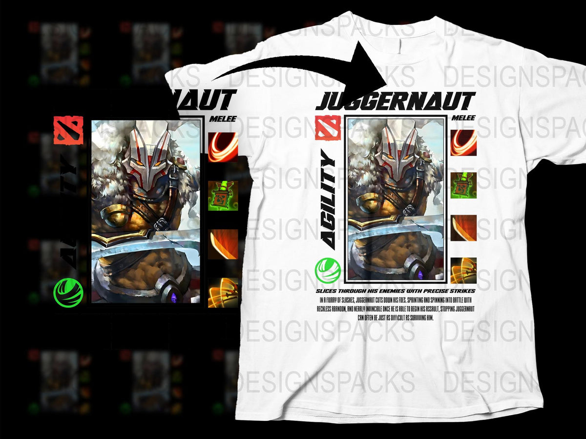 Juggernaut Dota 2 Graphic T-Shirt, Gaming Merchandise, Melee Hero Tee, Unisex White Shirt Design, Collectible eSports Apparel