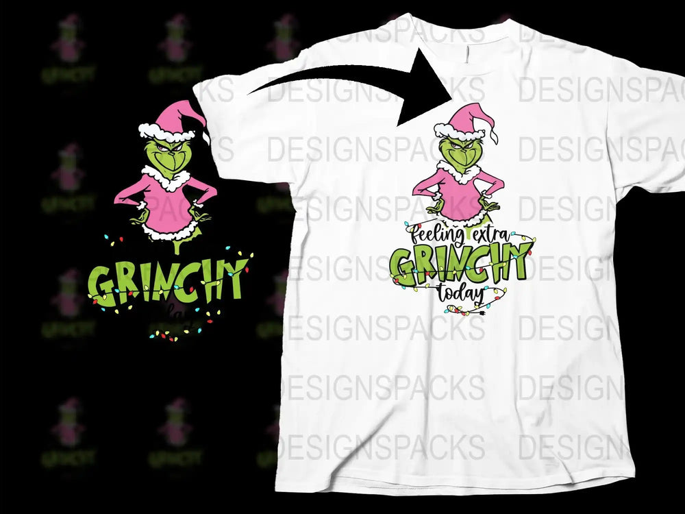 Grinch Themed T-Shirt, Pink Christmas Tee, Funny Holiday Top, Feeling Extra Grinchy Today Shirt