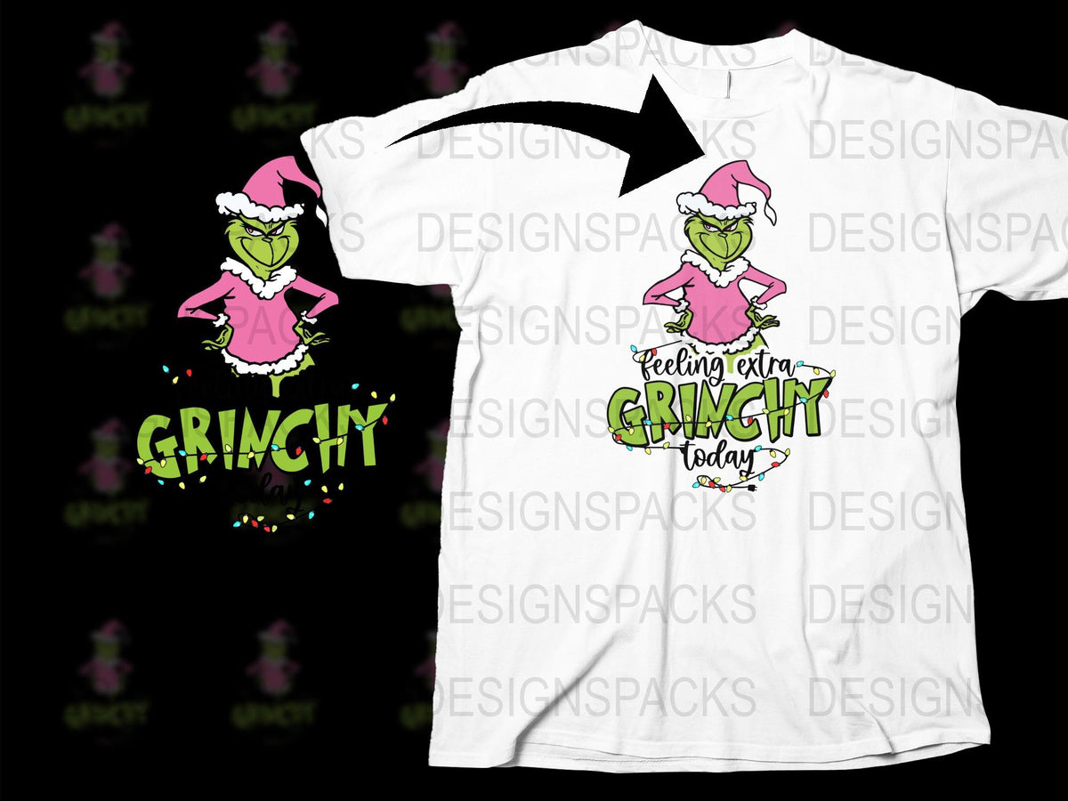 Grinch Themed T-Shirt, Pink Christmas Tee, Funny Holiday Top, Feeling Extra Grinchy Today Shirt