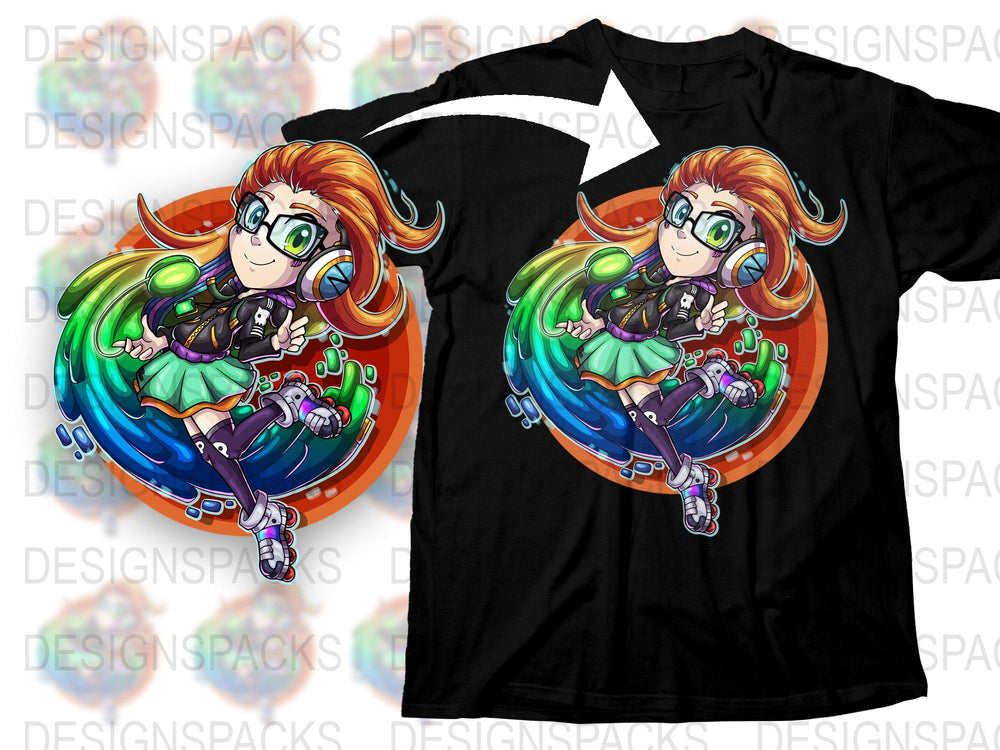 Anime Girl T-Shirt, Colorful Space Shooter Design, Vibrant Graphic Tee, Casual Wear for Teens and Adults