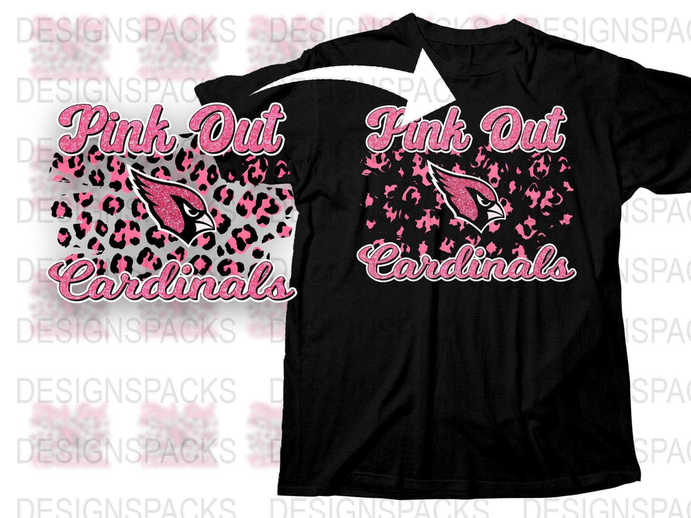 Pink Out Cardinals T-Shirt, Breast Cancer Awareness, Sports Team Support, Black Tee with Pink Design