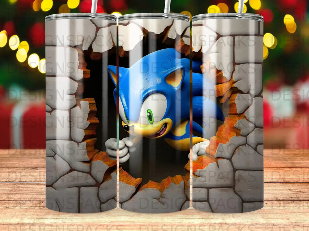 Sonic the Hedgehog bursting through a cracked wall.