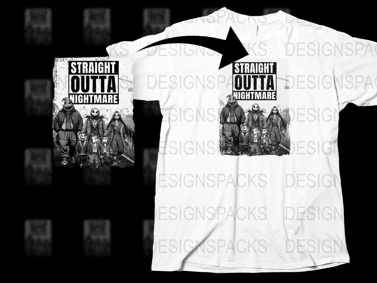 Straight Outta Nightmare Horror Movie Characters T-Shirt, Scary Group Costume Tee, Halloween Apparel