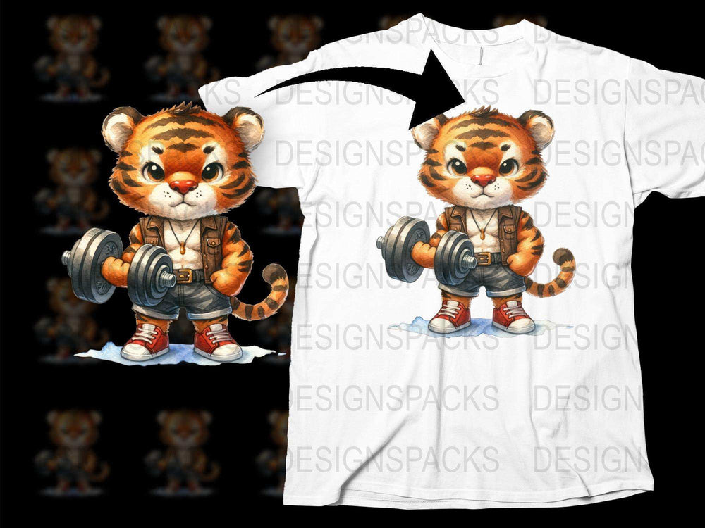 Kids Tiger Cartoon T-Shirt, Cute Animal Graphic Tee, Boys Girls Casual Top, Unique Children's Clothing, Fun Tiger Print Shirt