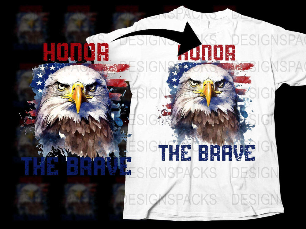 Patriotic Eagle T-Shirt, Honor The Brave Graphic Tee, American Flag Colors, Unisex Casual Wear