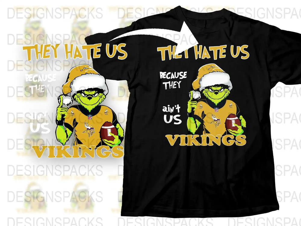 They Hate Us Vikings T-Shirt, Funny Football Graphic Tee, Sports Fan Gift, Unisex Black Shirt