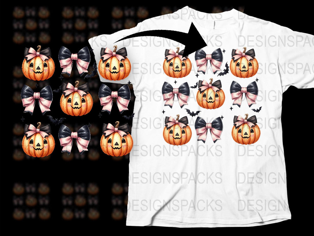 Halloween Pumpkin Bow T-Shirt, Cute Fall Jack O'Lantern Graphic Tee, Spooky Season Casual Wear, October Fashion Tops for All Ages