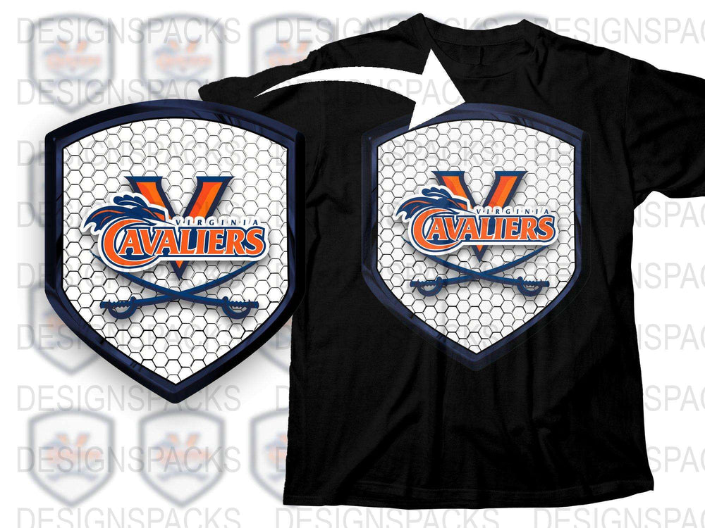 Virginia Cavaliers T-Shirt, College Sports Team Logo, Black Tee, Fan Merchandise, Hexagon Pattern Background, Unisex Graphic Shirt