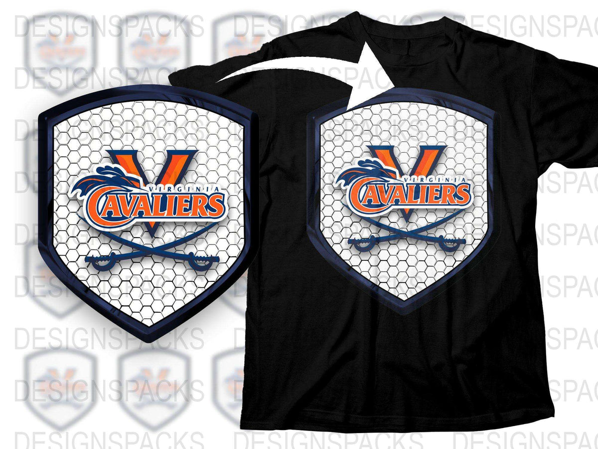 Virginia Cavaliers T-Shirt, College Sports Team Logo, Black Tee, Fan Merchandise, Hexagon Pattern Background, Unisex Graphic Shirt