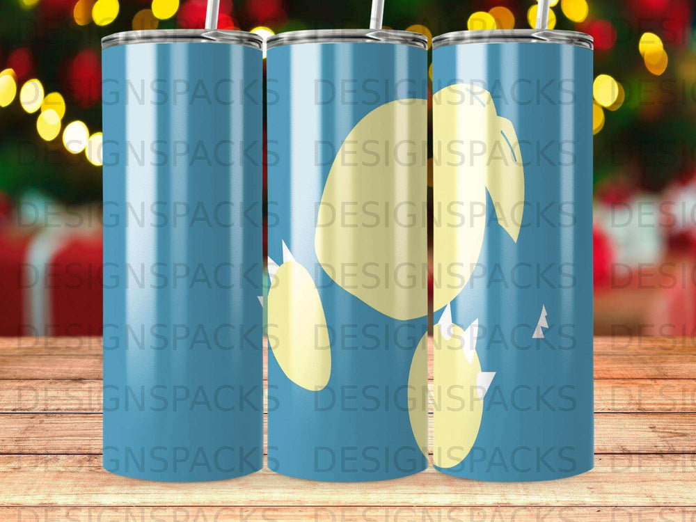 Blue tumbler with repeating "DESIGNSPACKS" watermark and yellow design.