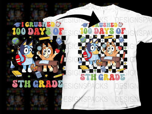 Colorful 100 Days of School T-Shirt, 5th Grade Celebration Tee with Cartoon Characters, Fun Kids School Event Apparel