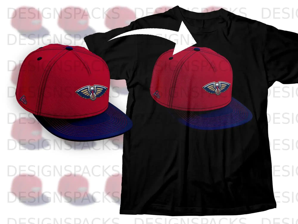 Red and Blue Cap with Embroidered Logo T-shirt